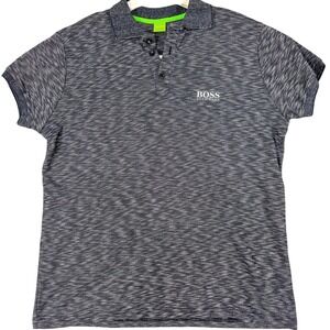 Hugo Boss Polo Shirt Mens 2XL Gray Space Dye Cotton Knit Logo Casual Top